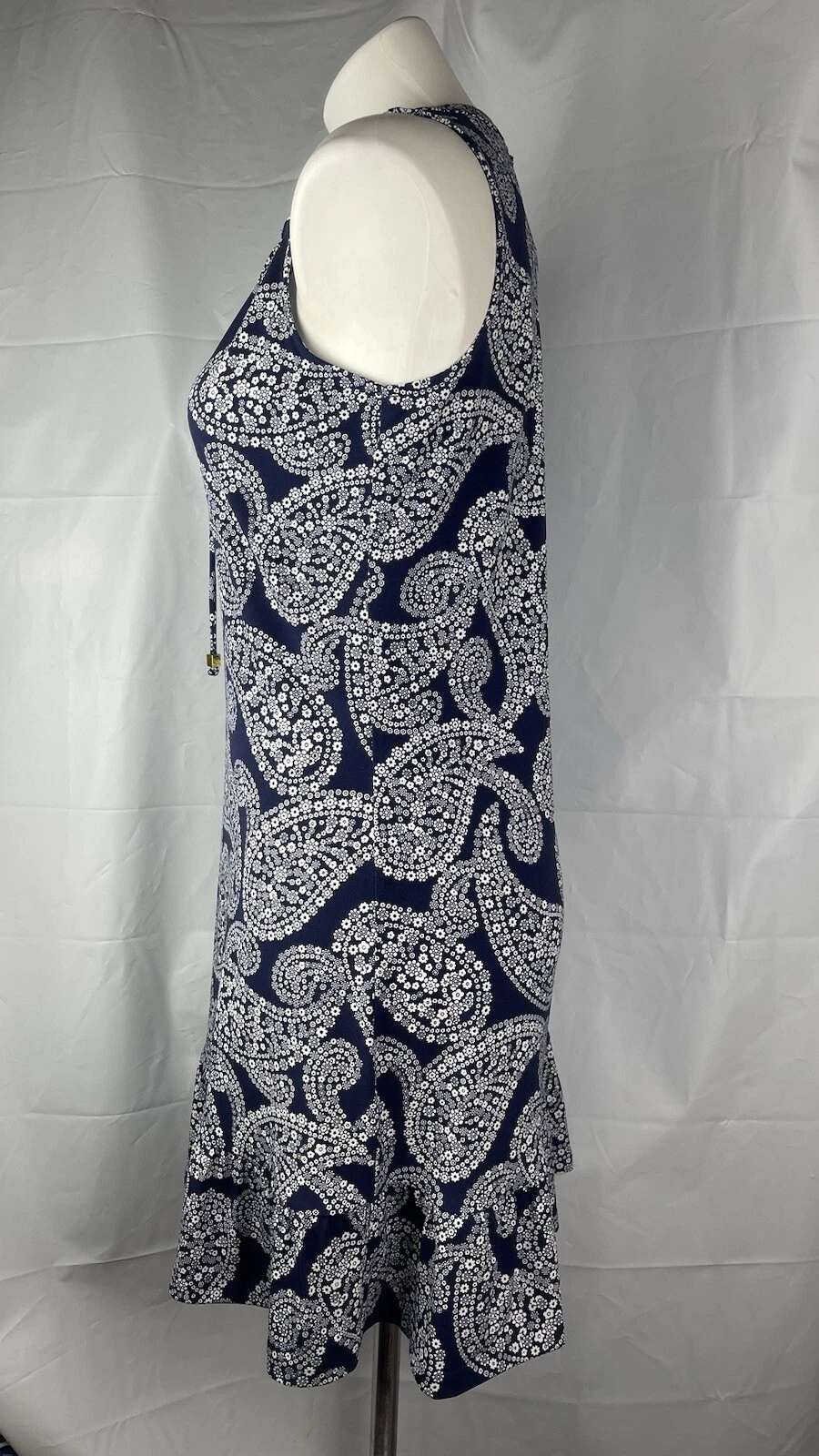 Abito Michael Kors blu bianco jersey floreale elasticizzato orlo svolazzante nuovo taglia S