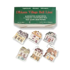 Light Up Porcelain House Ornaments Dickens Village Bell Lites Christmas VTG  