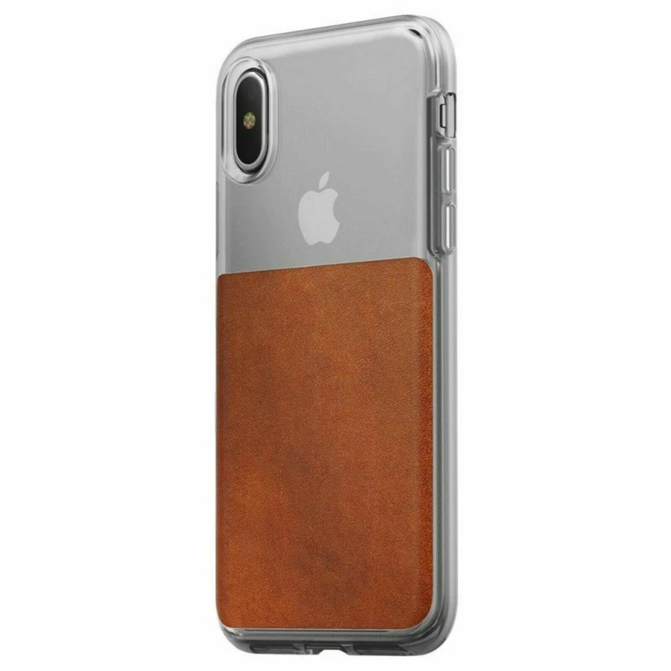 全新 Nomad 棕色 Horween 皮革/透明保护壳 适用于 iPhone X / Xs 坚固 Patina — 第 2/4 张图片