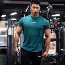 Men's Sport Tee Gym Bodybuilding T-shirt Muscle Fitness Athletic Casual shirt