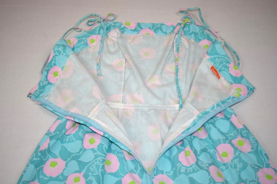 Lilly Pulitzer Dress VTG Size XS/S 60s Aqua Blue Sundress Pink Flower Lilly Lace - Image 3 of 4