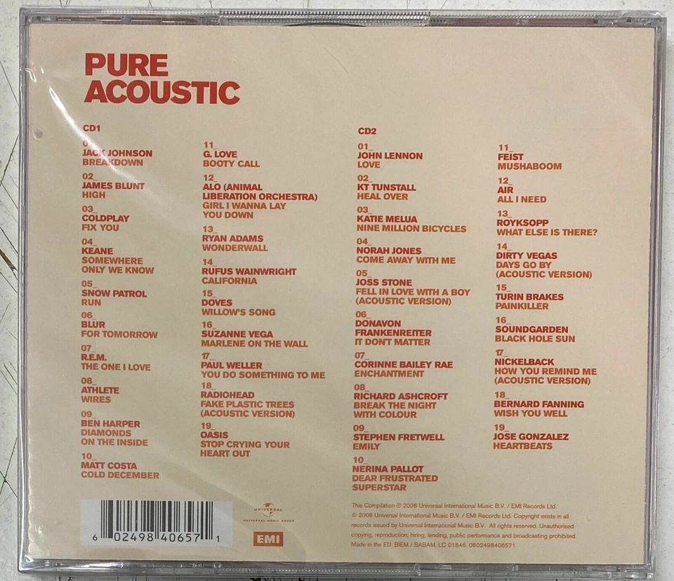 Various - Pure Acoustic (2CD) New Sealed - Radiohead Coldplay John Lennon - Image 2 of 2