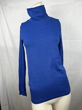 Athleta Flurry Peak Stretch Turtleneck Top Herringbone Blue Women's Small