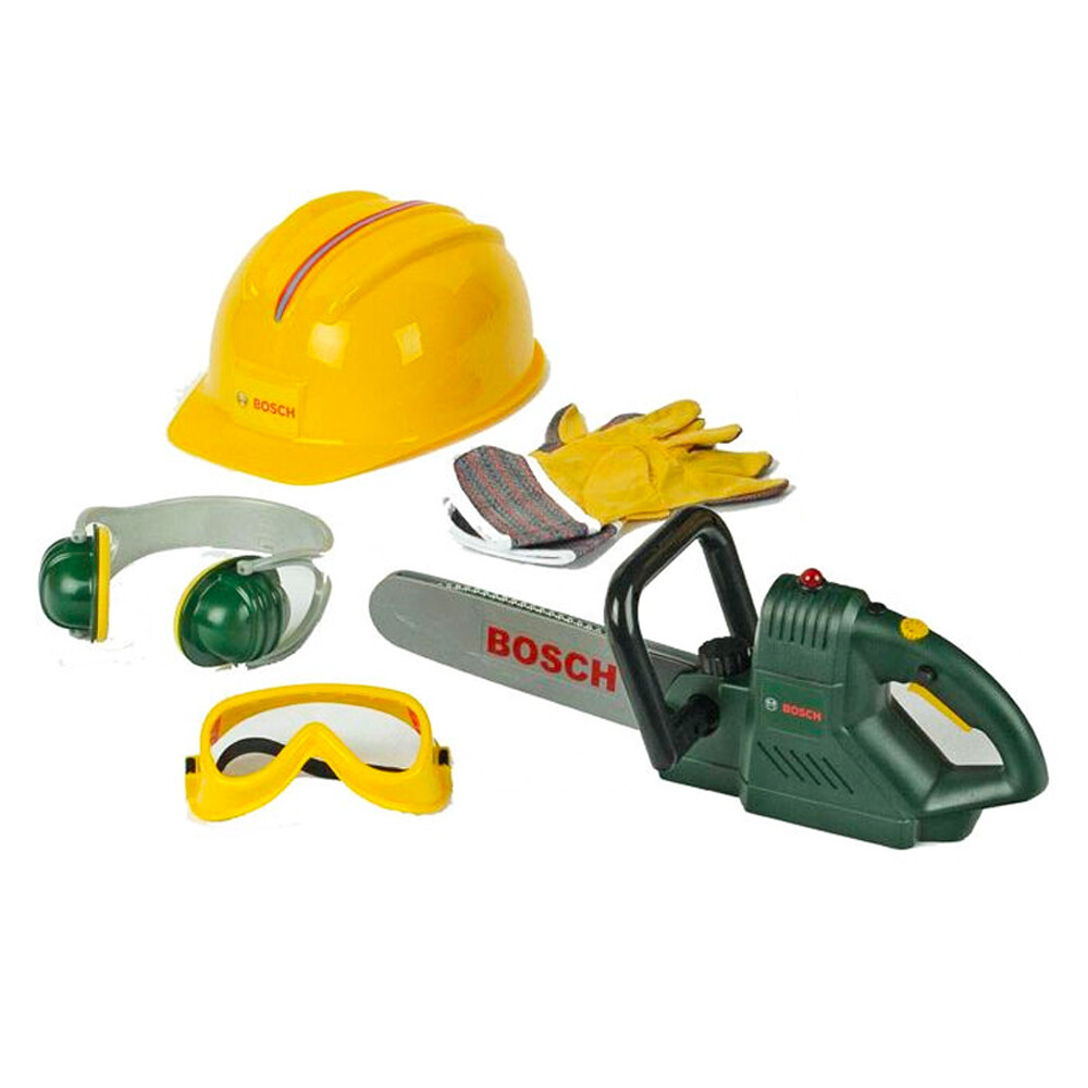 5pc Bosch Chainsaw/Helmet/Ear Muff & Accessory Kids/Children Tools Toy