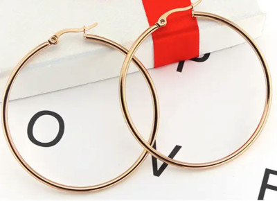 Stainless Steel Gold Rose Gold Black Silver Simple Round Hoop Earrings 10-70mm