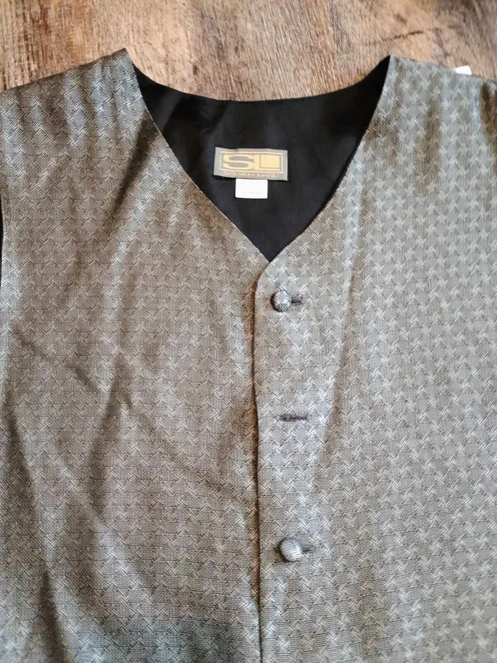Steven Land Vest Mens XL Silver Geometric Dress Tux Tuxedo Suit Formal 6 Button - Image 2 of 4