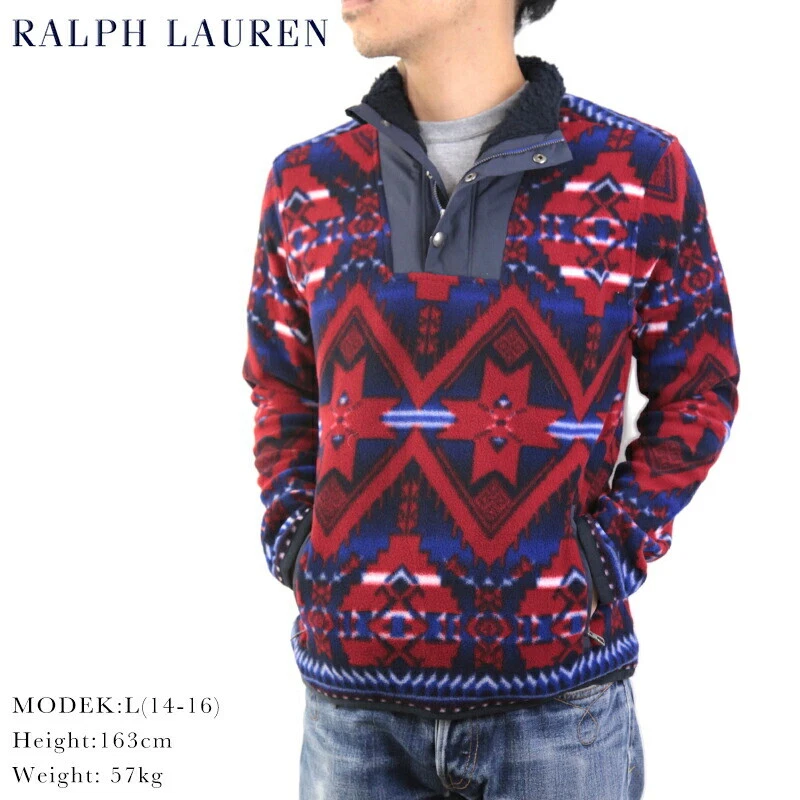 Polo Ralph Lauren Boys Native Print Pullover Fleece Jacket - red, blue