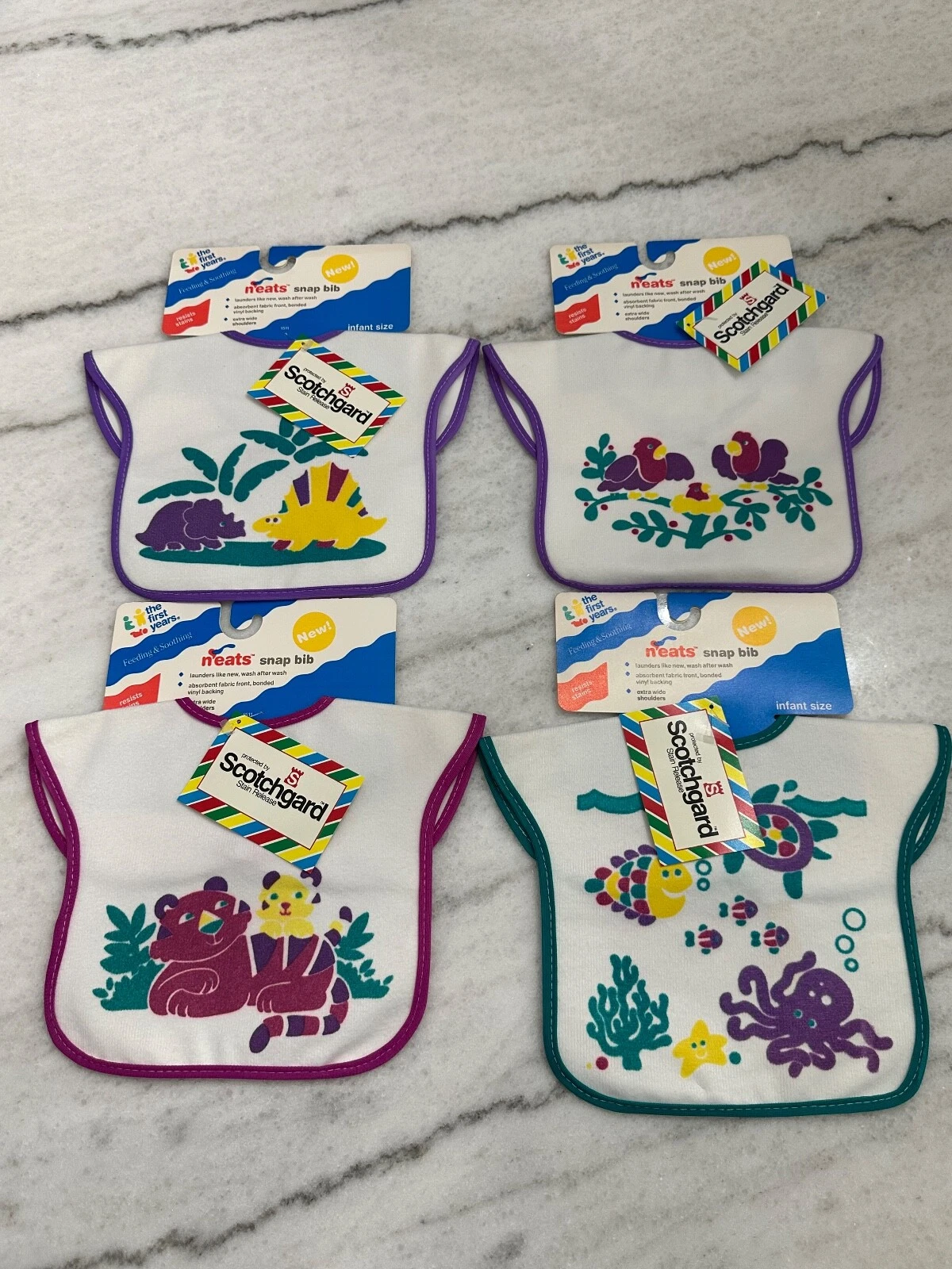 New Lot of Vintage The First Years Neats Snap Cloth Baby Bibs Birds Fish Dinos
Opens in a new window