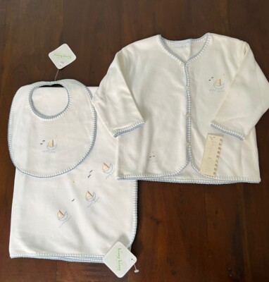 Kissy Kissy Embroidered Jacket / Blanket / Bib 3 Pc Set Sailboat Pattern Cotton