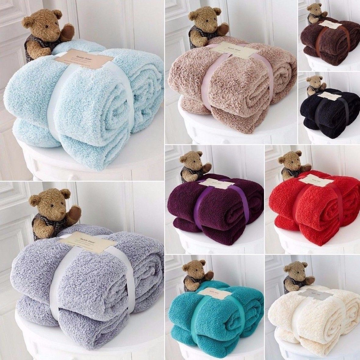 Manta de oso de peluche súper suave y cálida sofá cama doble king todos los colores