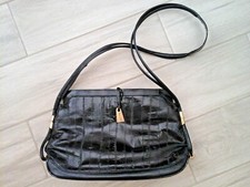 Black Genuine Eel Skin Shoulder Crossbody Satchel Handbag   Size 8.5x12.5x2.5