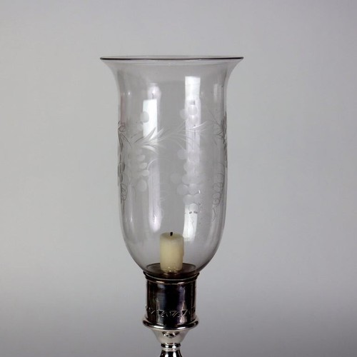 Antique Embossed Silver Plate Candlestick with Grape & Leaf Etched Shade C1890 - Picture 3 of 8