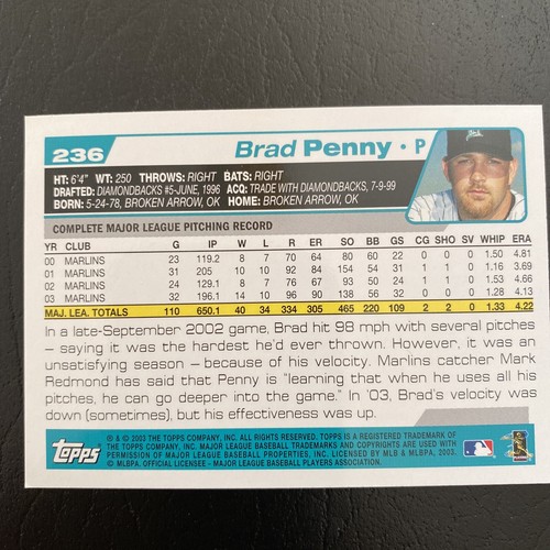 Topps - Brad Penny #236 - Picture 3 of 3