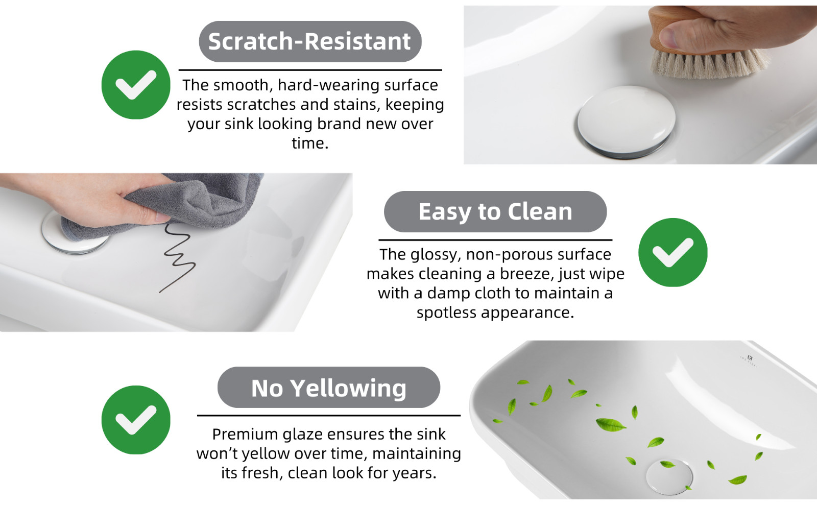 20 x 15 Inch Drop-In Bathroom Sink, White Ceramic Semi-Recessed Sink with Drain