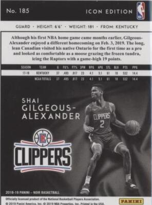 2018-19 Panini Noir - Shai Gilgeous-Alexander #185 for sale | eBay
