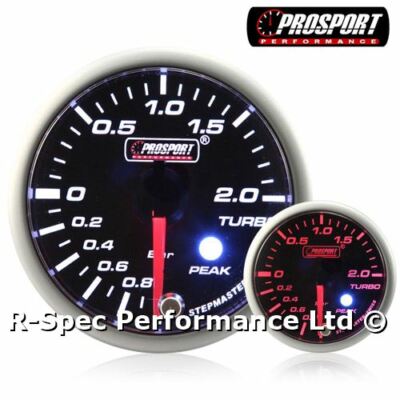 52 mm Prosport Premium Amber White Schrittmotor Peak Turbo Boost Gauge - BAR