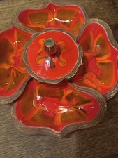 VTG CALIFORNIA  USA POTTERY SEQUOIA WARE 4 Piece CHIP AND DIP CONDIMENT TRAY 746