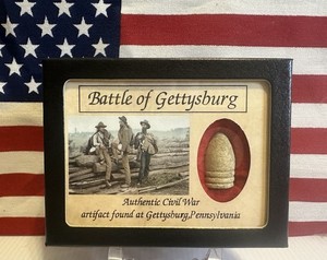 Dropped Civil War Bullet from Gettysburg in Matted COLOR Display Case with COA