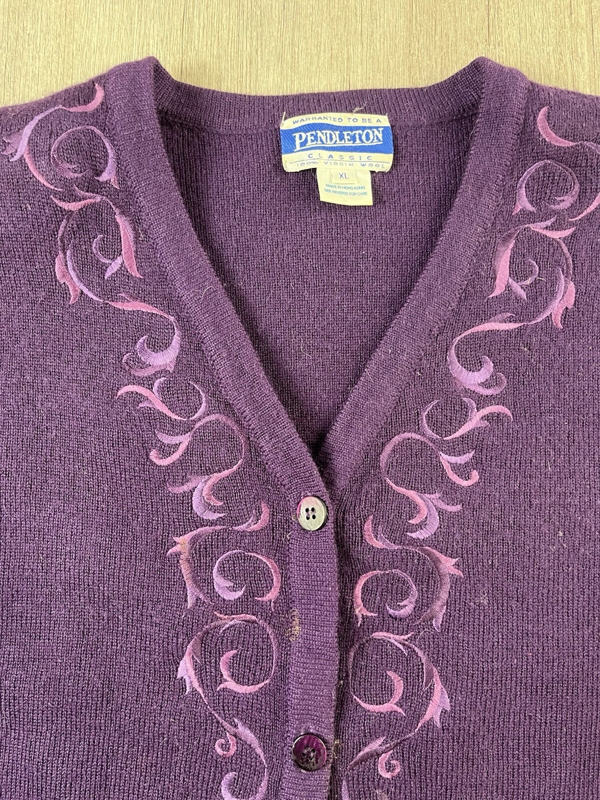 Pendleton Classics Cardigan Purple Wool Floral Em… - image 3