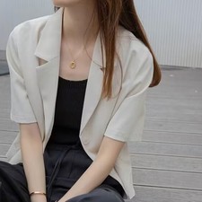 Women Blazers Summer Blazers Medium Elasticity Short Sleeves Single Breasted
