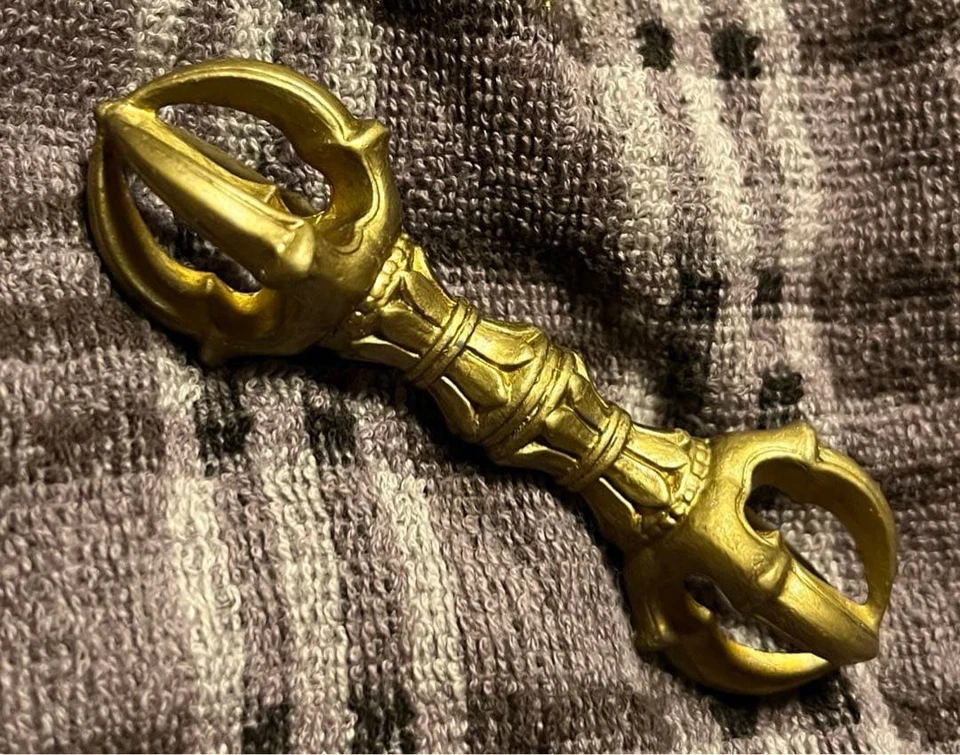 Strumento rituale incenso Gokko buddismo esoterico ottone tibetano 9 cm usato - Immagine 2 di 4