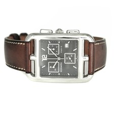 Hermes CC1.910 Cape Cod Chronograph Silver Brown Leather Watch Ladies Size 32mm