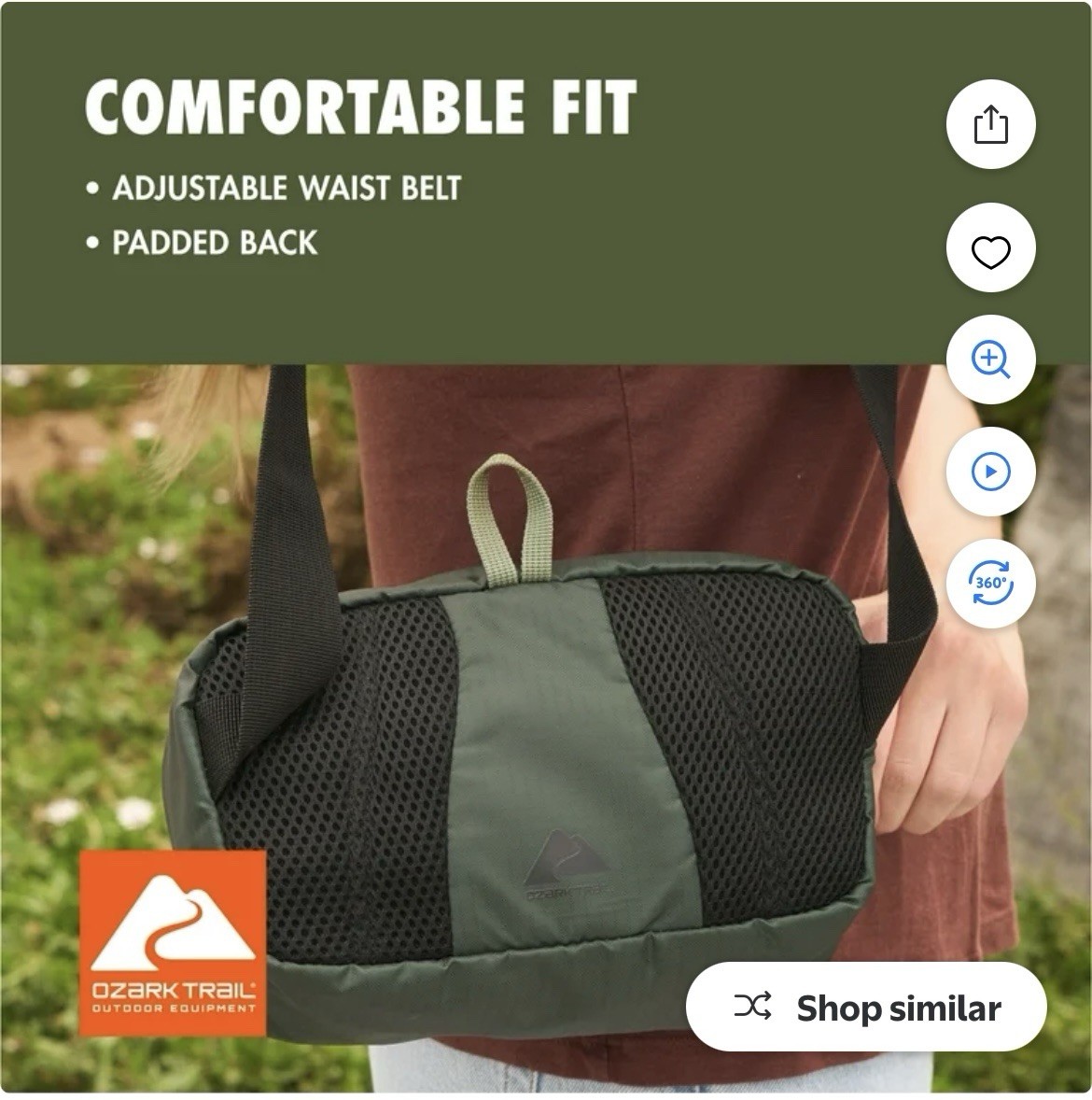 Ozark Trail 3.5 Ltr on Waist pack, Green, Unisex, Polyester Zipper