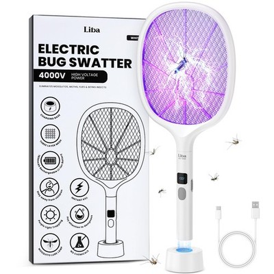 Liba Elektrische Fliegenklatsche Bug Zapper, 4000V Auto & Manuell 1 Stück, dunkelweiß