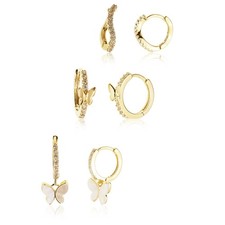 Dainty Gold Butterfly Huggie Earrings Set for Women, Trendy Small