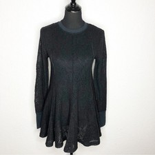Free People black open lace crochet knit long sleeve dress size Extra Small XS