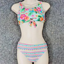 Wonder Nation Swim Set Girls 10-12 Blue Tropical Floral Bikini Two Piece Print