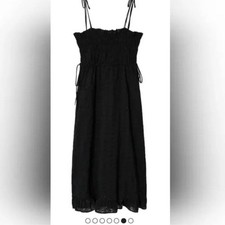 Mango Black Open Work Eyelet Halter with Ruffle Hem Dress Sz 6