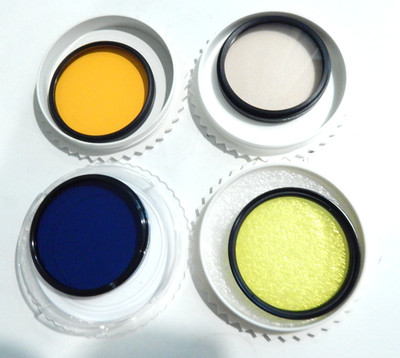 LENS FILTERS 52MM X4- Correction/Contrast filters: O (G) Blue, Warming,  YELLOW