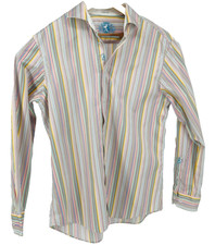 Bugatchi Multicolor Stripe Button Dress Shirt Shaped Fit Mens XL Primary Colors