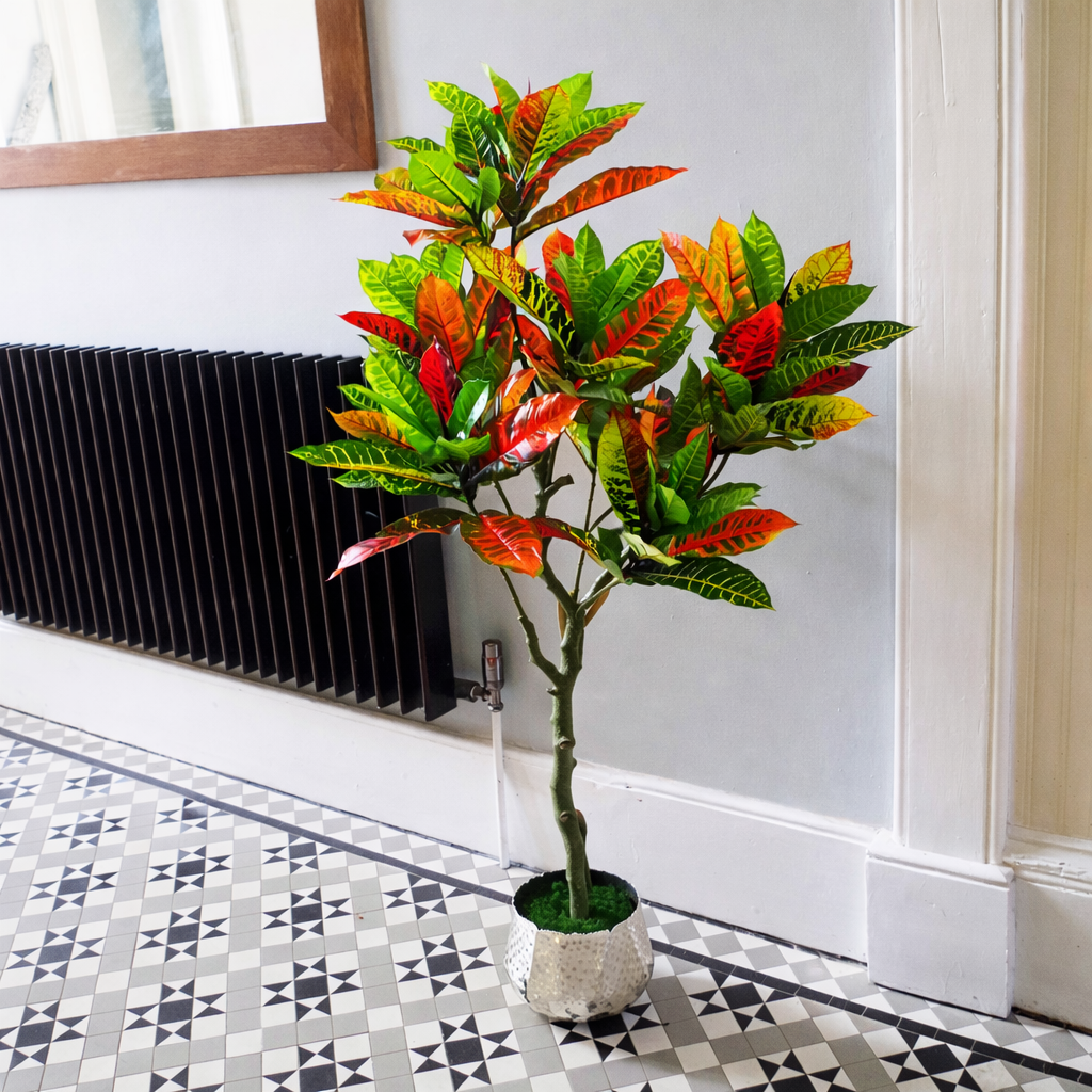 Artificial Codiaeum Multicoloured Tree 130cm Green,Orange,Yellow Realistic Faux