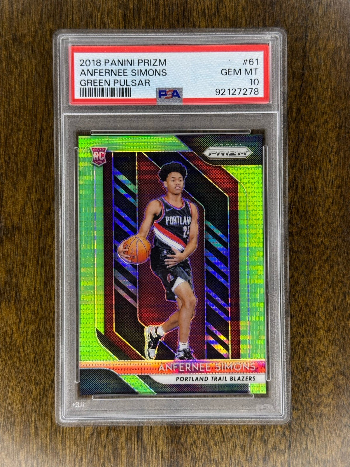 2018 Panini Prizm Anfernee Simons Green Pulsar Rookie Prizm /25 PSA 10