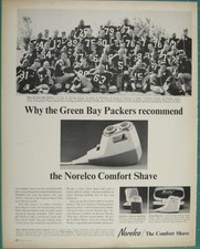 Print Ad Green Bay Packers Recommend Norelco Comfort Shave Electric Razor 1960s