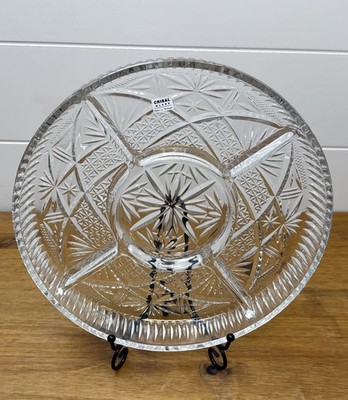 Vintage CRISAL Glass Divided Serving Tray with Dip Bowl Portugal Relish Dish NEW