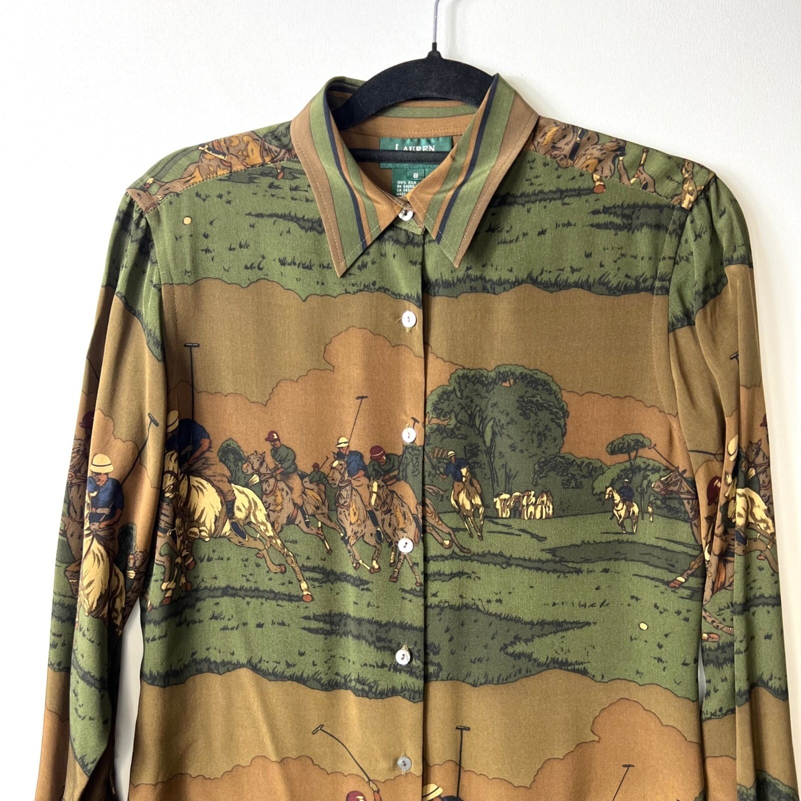 Vintage Lauren Ralph Lauren 100% silk equestrian button up dress women's size 8 thumbnail 3