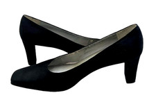 NINA Womens Black Pumps Durable Leather Soles Square Toe Synthetic Satin PU 8M