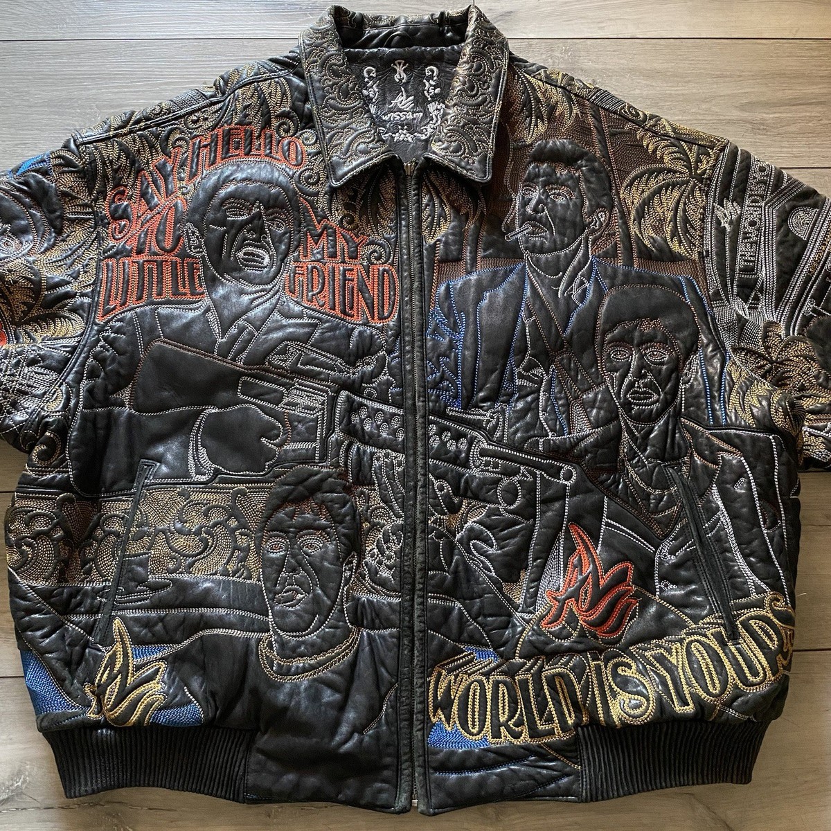 Y2K Al Wissam SCARFACE AL Pacino Embroidered Leather Jacket Size