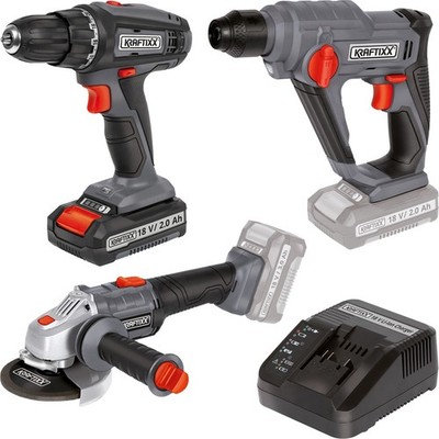 Kraftixx by Einhell 18V Set Akkuschrauber Winkelschleifer Bohrhammer 2,0Ah Akku