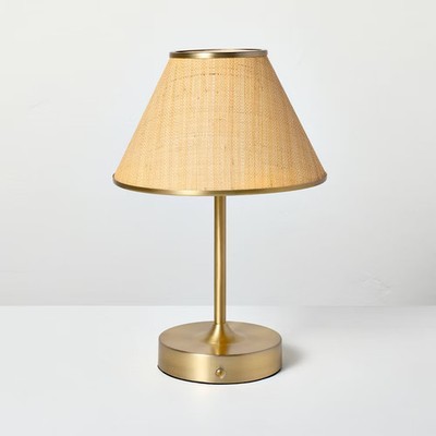 Woven Portable Table Lamp Brass (Includes LED Light Bulb) - Hearth &