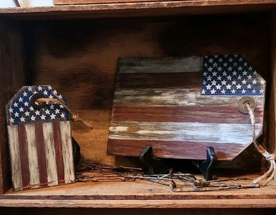 Rustic Wooden Hanging Tag Sign  2  American Flag Patriotic Distressed Wall Decor