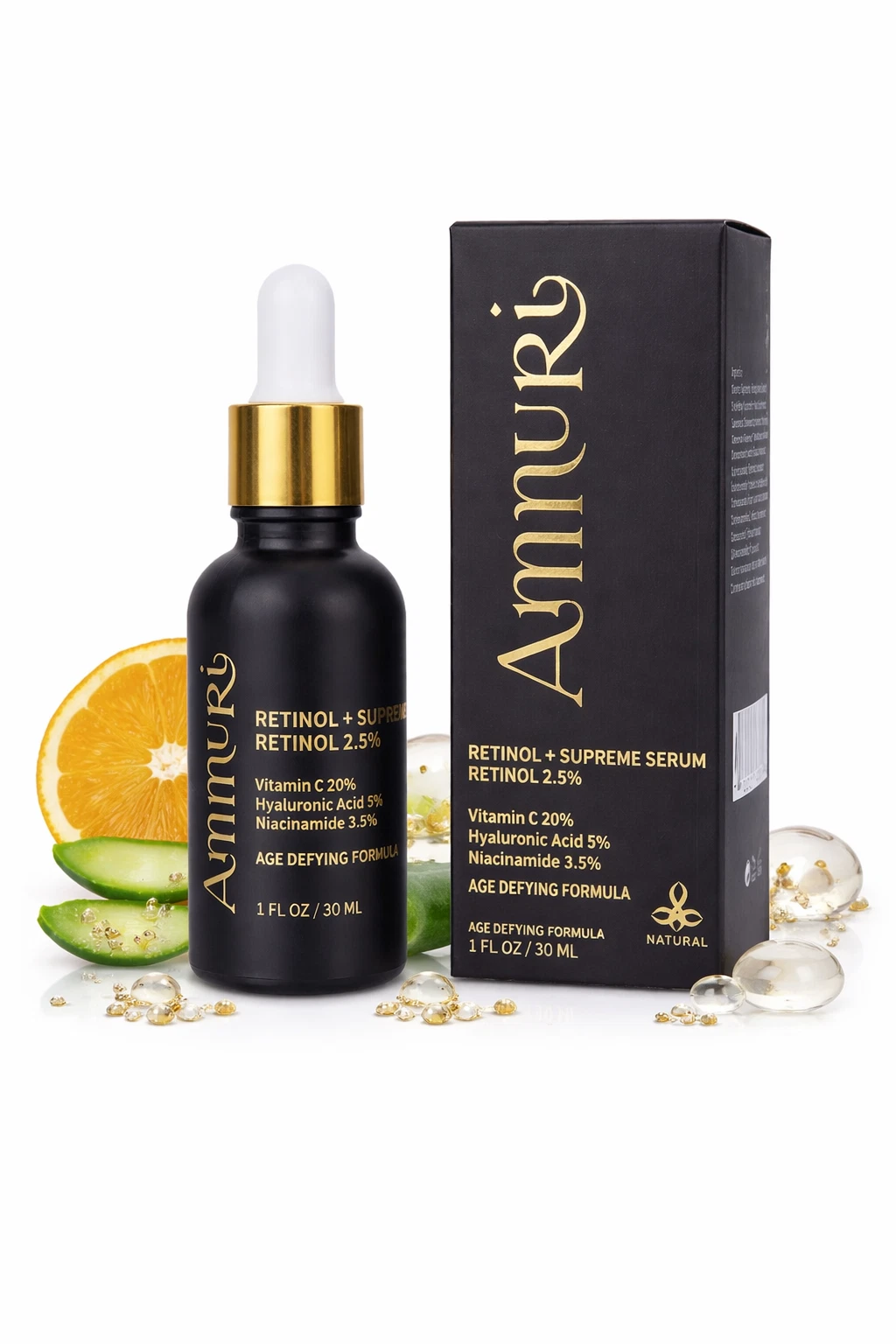 Retinol 2.5% Face Serum Vitamin C & Hyaluronic Acid Anti‑Ageing, Acne Wrinkles