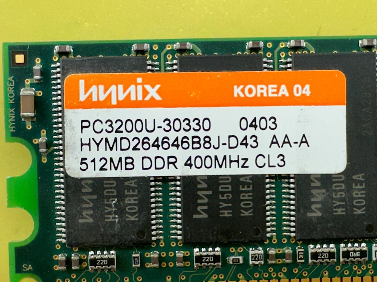 Barrette Mémoire RAM Hynix 512MB PC2700U - Réf. HYMD264726B8J-J - Occasion Testée