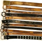 11 Vintage Genuine Leather Western Tooled Belts Handmade Mexico S 40-42 Worn Lot