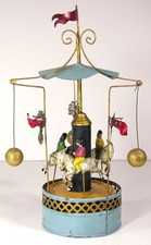 ca1900 CARETTE HAND PAINTED WIND-UP CAROUSEL TOY - GOAT FIGURES & HANGING BALLS
