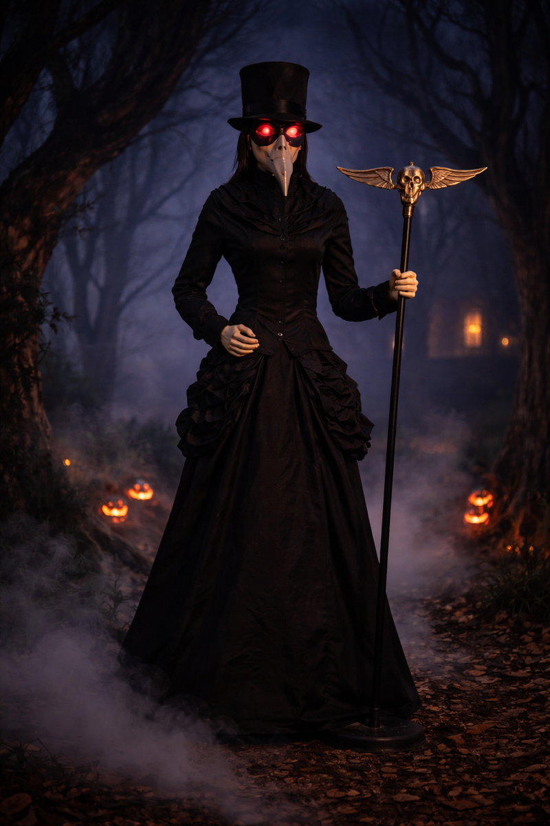 5.5 Ft Mrs Plague Doctor Animatronic Haunted Living Halloween Prop