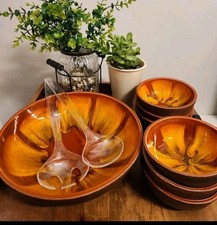 Ciotole 9 pezzi California Pottery Sequoia Ware smalto a goccia rosso lava MCM 613A e 613B 